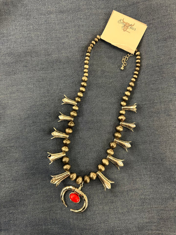 Coral Ramsey Squash Blossom Necklace