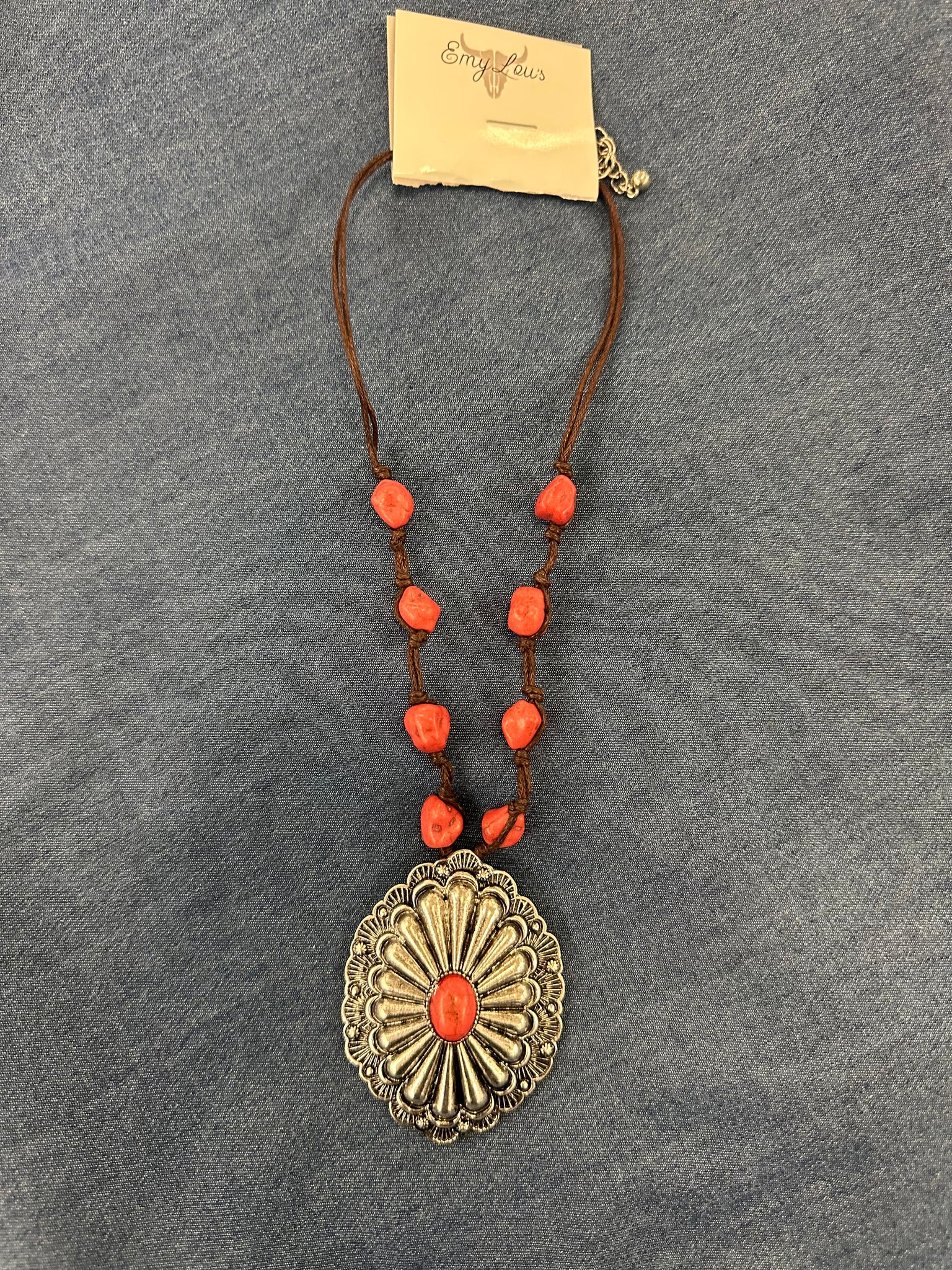 Ridgeland Concho Coral Cord Necklace