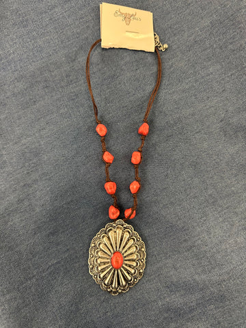 Ridgeland Concho Coral Cord Necklace