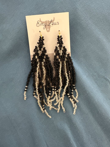 Fabulous Fringe Black Seed Bead Fringe Earrings