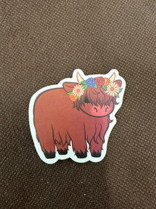 Stocky Cartoon Flower Crown Highland Sticker