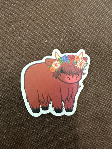 Stocky Cartoon Flower Crown Highland Sticker