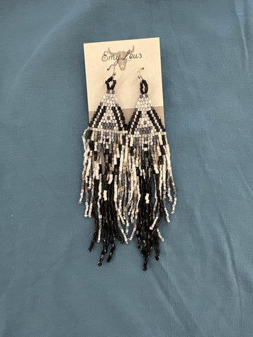 Over The Moon Black Multi Seed Bead Fringe Earrings