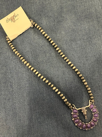 Purple Saddle Ridge Silver Pearl Necklace