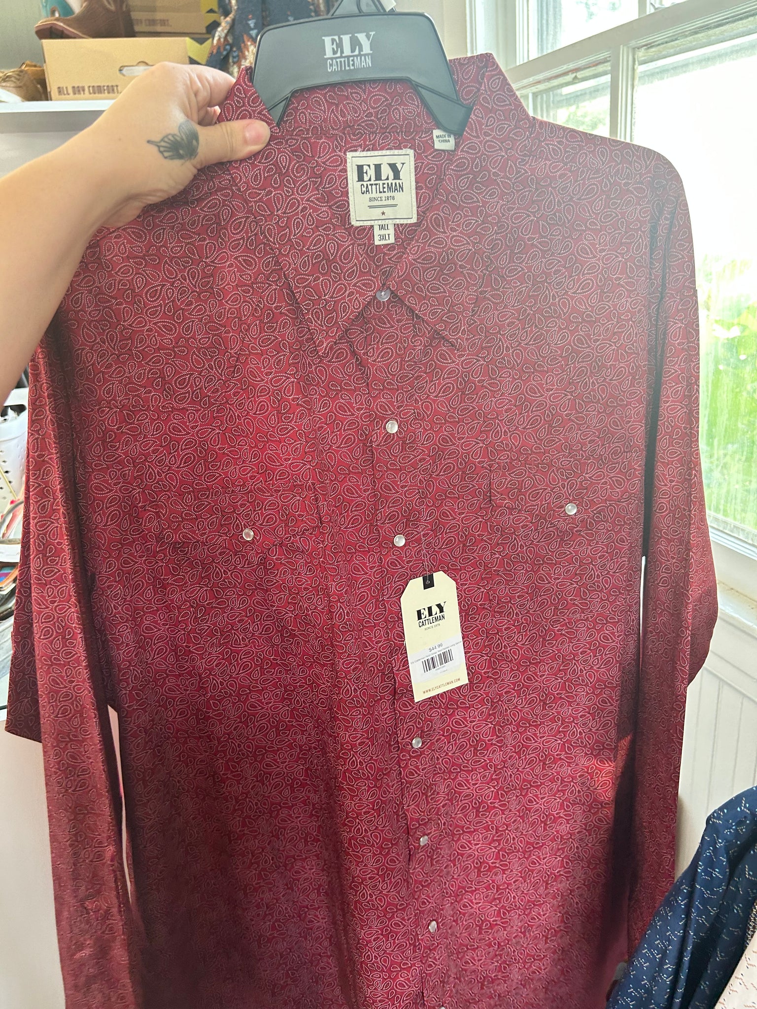 Ely Cattleman Pearl Snap- Red Paisley Long Sleeve