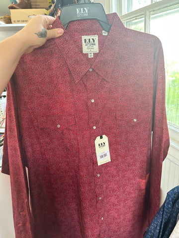 Ely Cattleman Pearl Snap- Red Paisley Long Sleeve