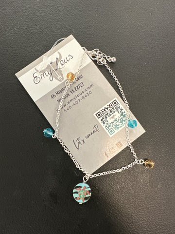 Turtle Disk Silvertone Anklet