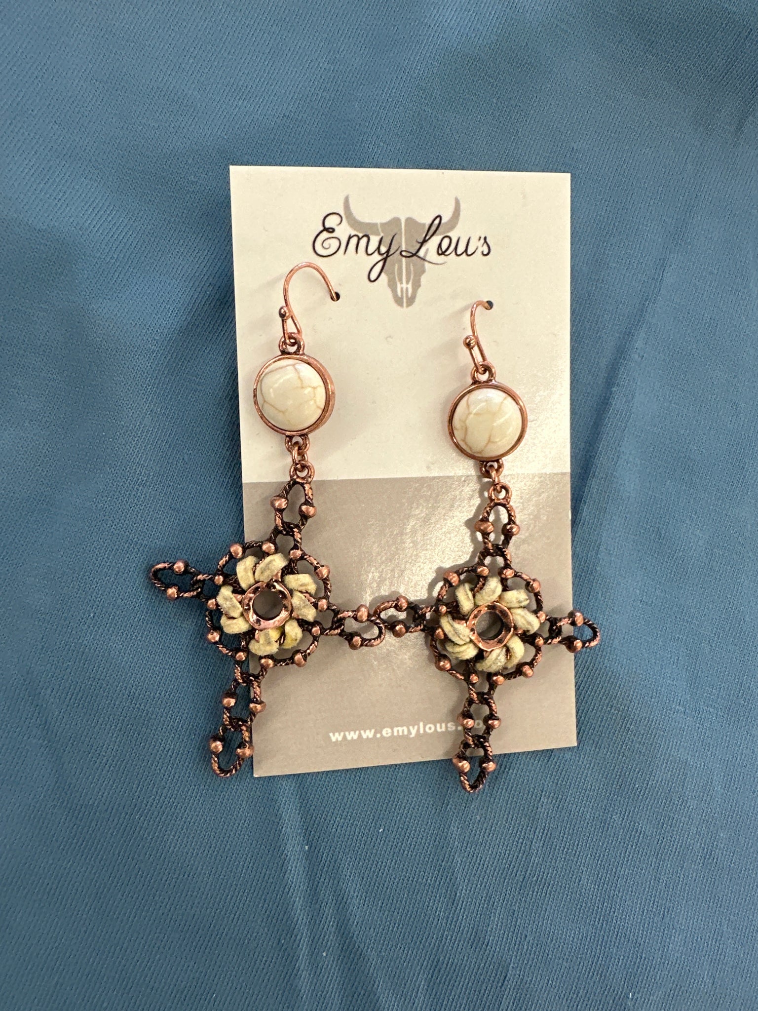 Lindsie Lake White Cross Coppertone Earrings