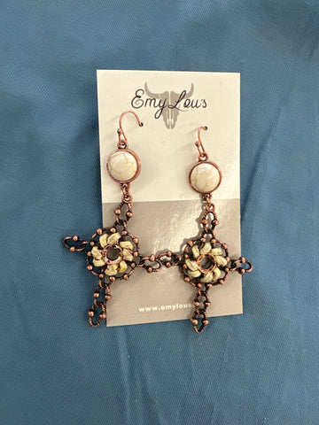 Lindsie Lake White Cross Coppertone Earrings
