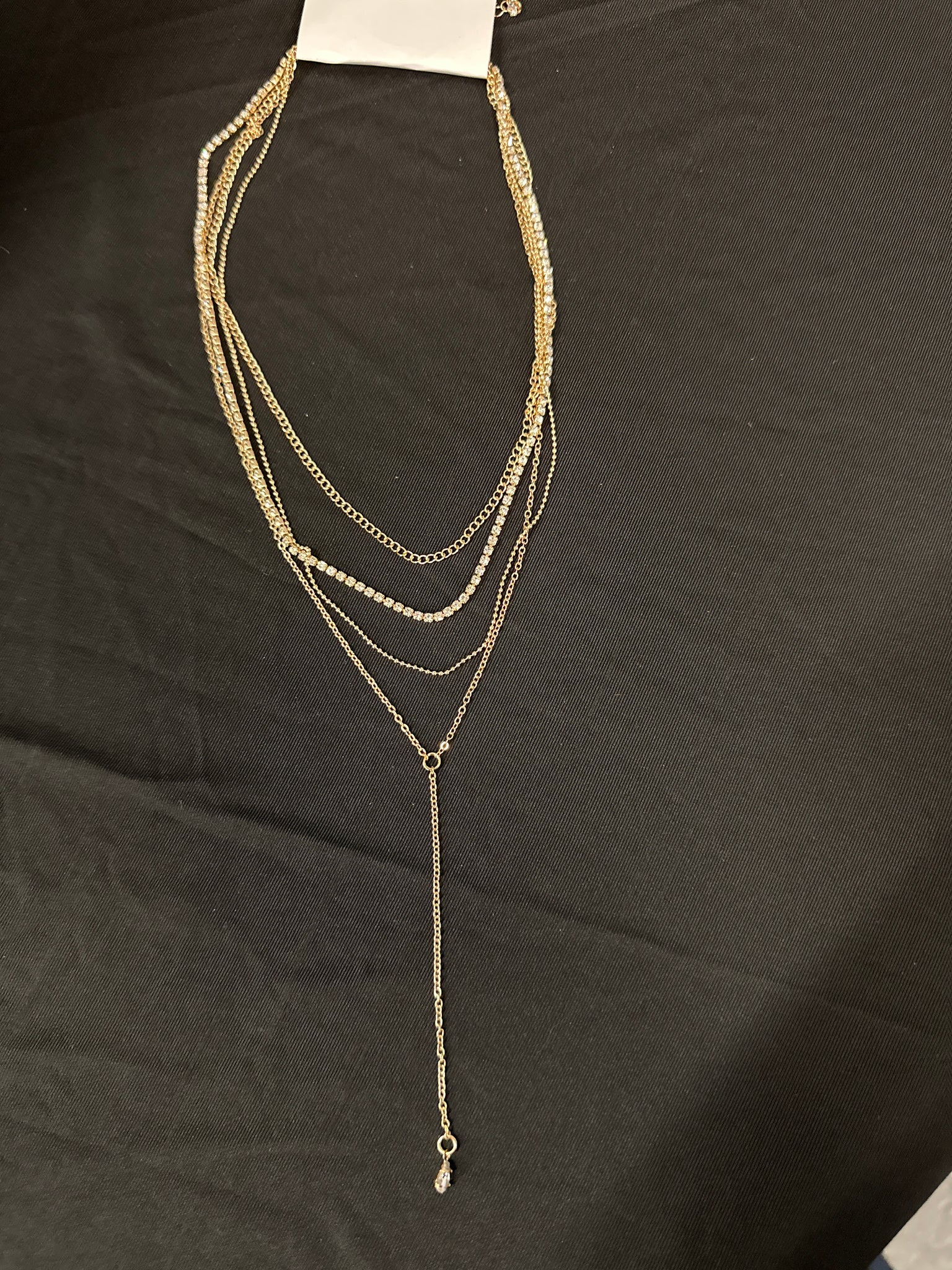 Goldtone Quad Chain Plunge Necklace