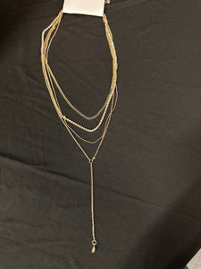 Goldtone Quad Chain Plunge Necklace