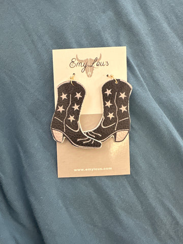 Black And White Star Boot Earrings