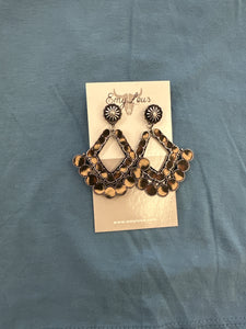 Leopard Wood and Silvertone Earrings