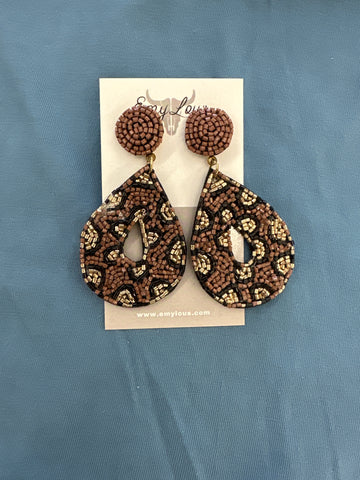 Beaded Teardrop Leopard Print Earrings