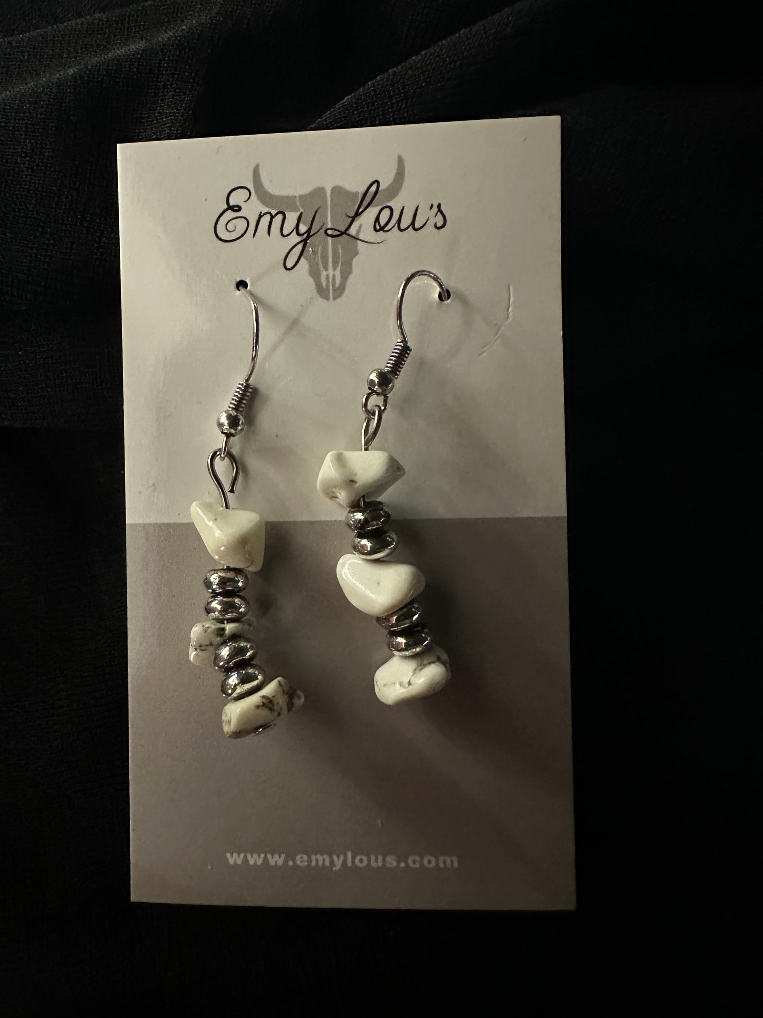 Silvertone white chip earrings