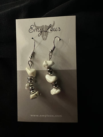 Silvertone white chip earrings