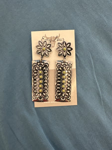 Green Cedar Grove Silvertone Earrings