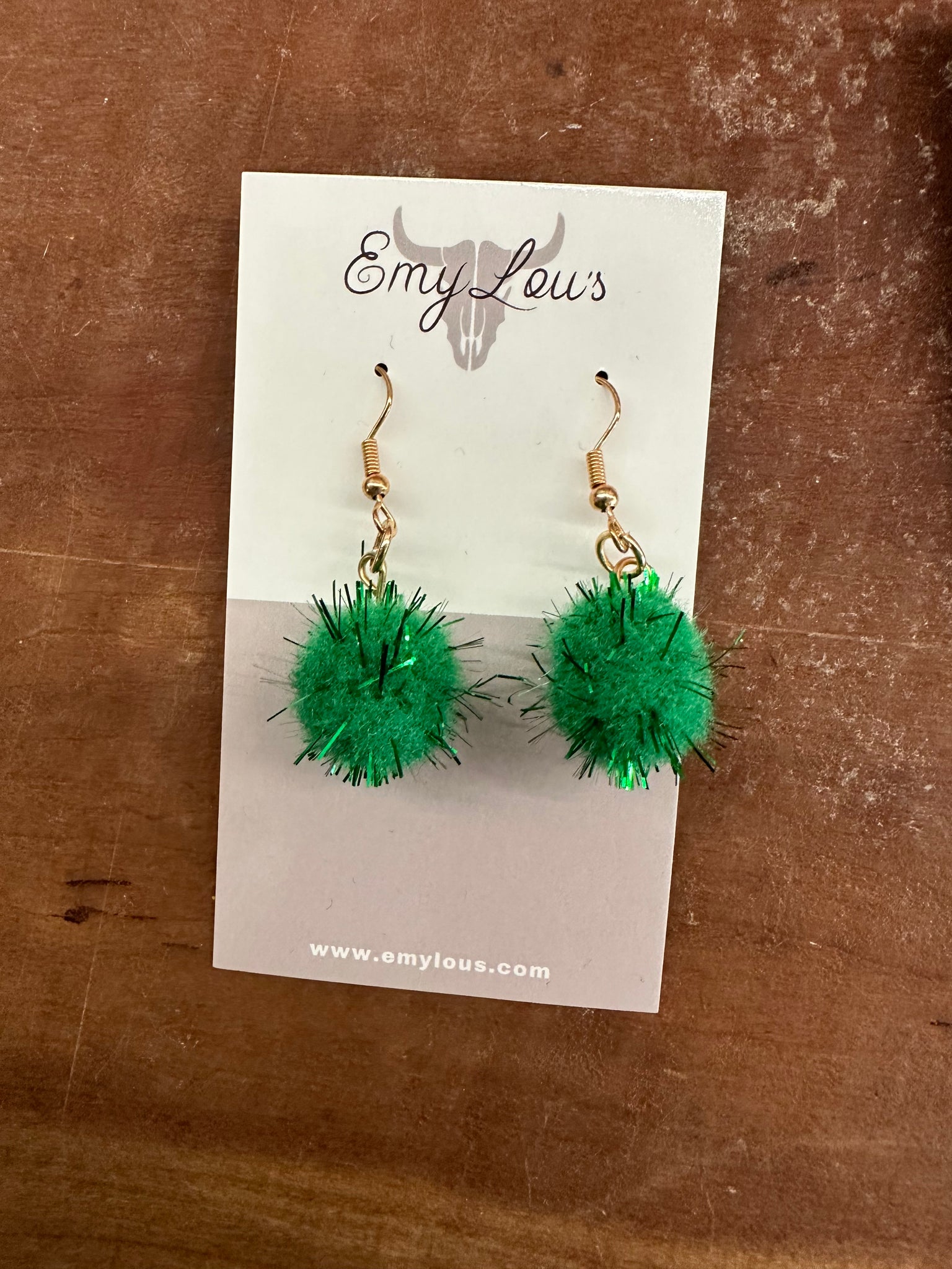 Green Pom Pom Dangles