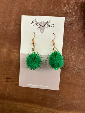Green Pom Pom Dangles