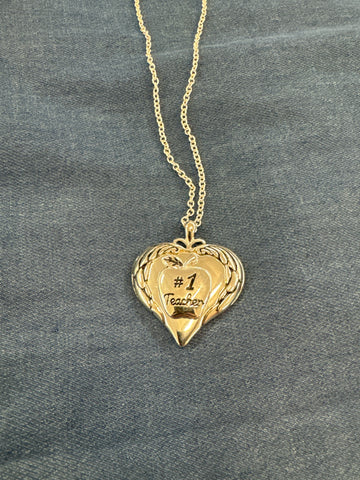 #1 Teacher Heart Necklace
