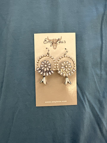 Howlite Canyon Crest Silvertone Squash Blossom Earrings
