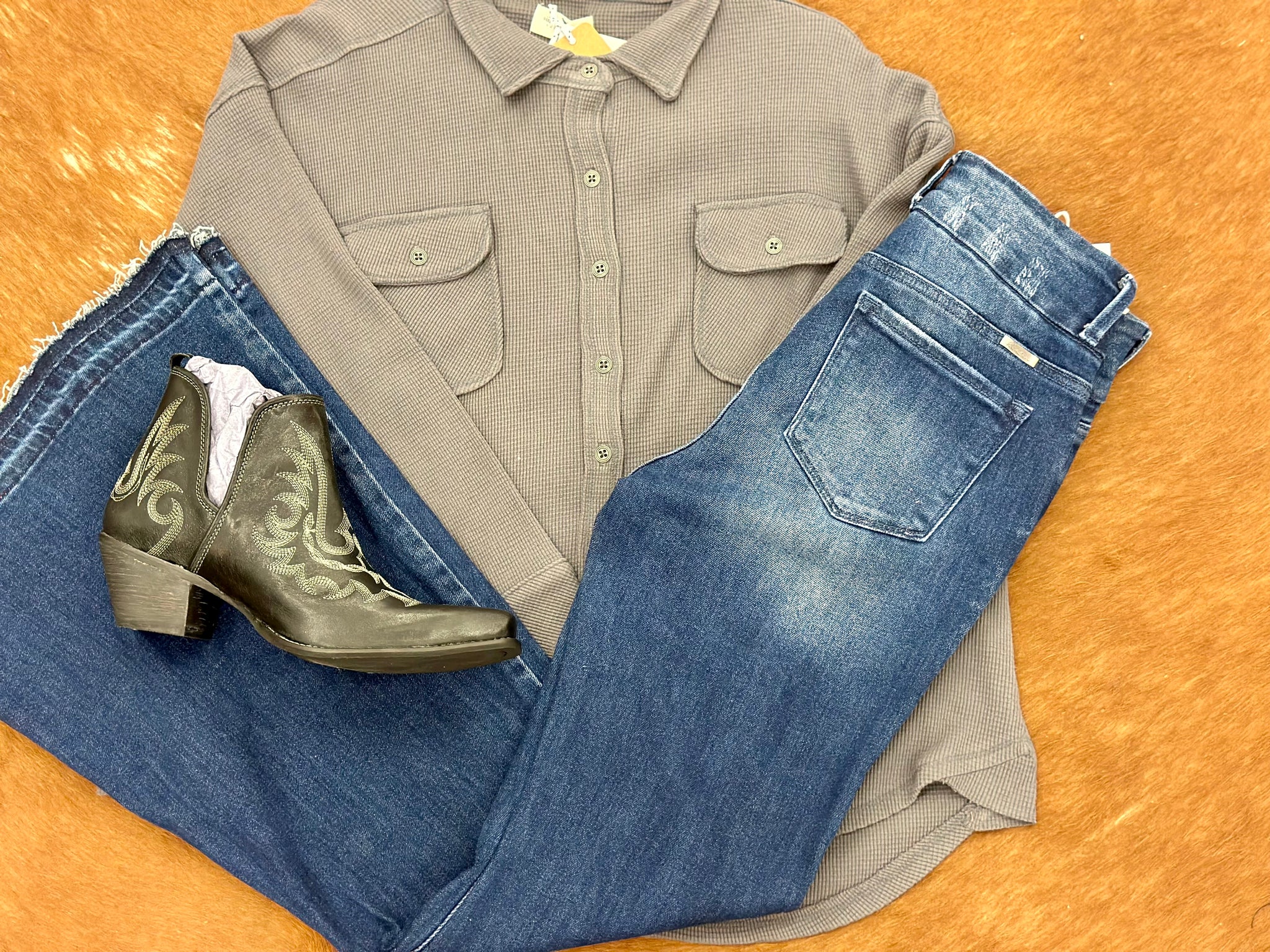 Waffle Shacket- Gray