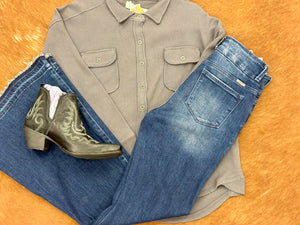 Waffle Shacket- Gray