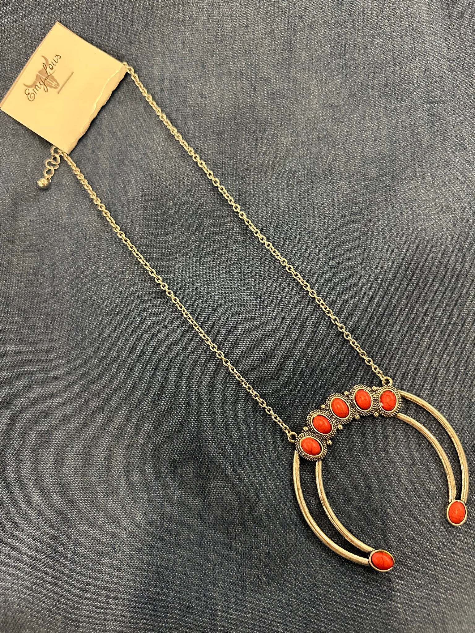 CORAL WHISTLING ARCH SILVERTONE NECKLACE