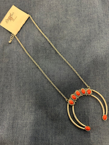 CORAL WHISTLING ARCH SILVERTONE NECKLACE