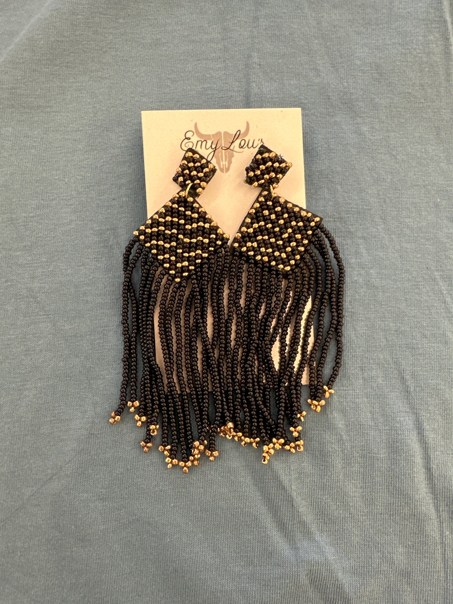 Golden Meadow Black Fringe Earrings