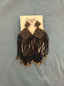 Golden Meadow Black Fringe Earrings