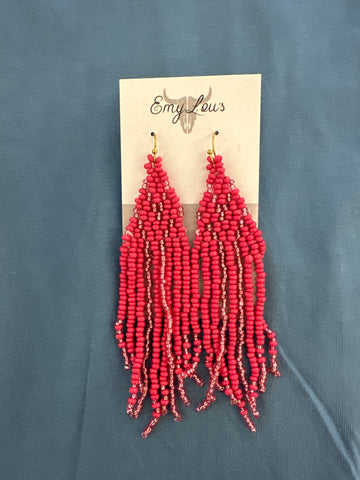 Fabulous Fringe Pink Seed Bead Fringe Earrings