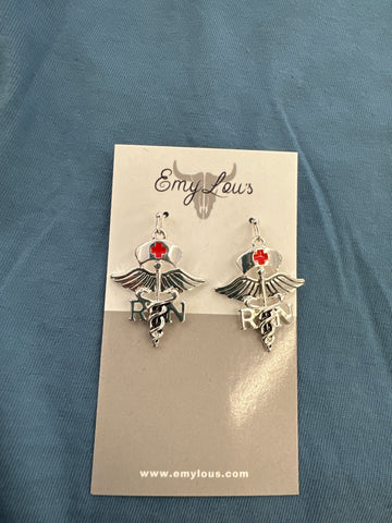 Silvertone Registered Nurse Earrings