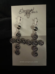 SUTCLIFFE CROSS SILVER PEARL EARRINGS