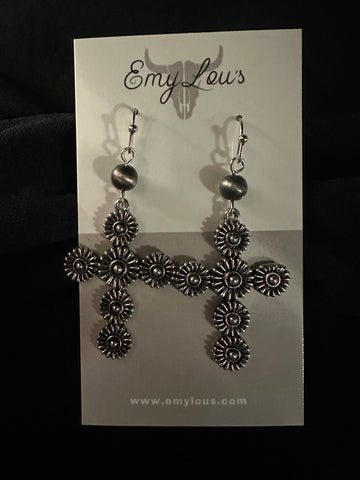 SUTCLIFFE CROSS SILVER PEARL EARRINGS