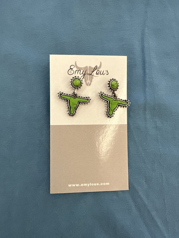 Green Amesbury Steer Head Earrings