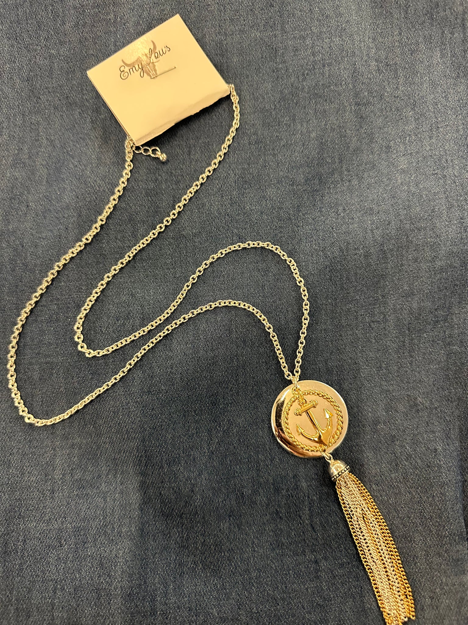 TWO-TONE ANCHOR DISK & TASSEL NECKLACE