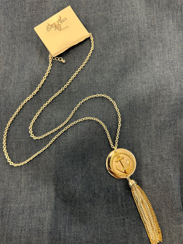 TWO-TONE ANCHOR DISK & TASSEL NECKLACE