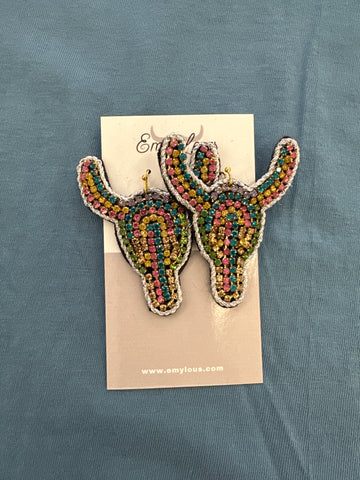 Light Multi-Color Crystal Stripe Steer Earrings
