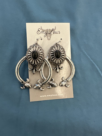 Black and Silvertone Kingman Arch Earrings