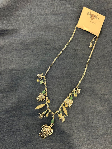 MINT SEA GLASS TURTLE CHARM NECKLACE