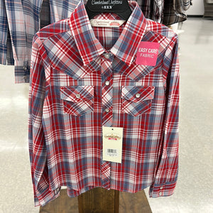 YOUTH Cumberland Outfitters by Ely- Red, Pale Blue, and Pink Long Sleeve Pearl Snap by
