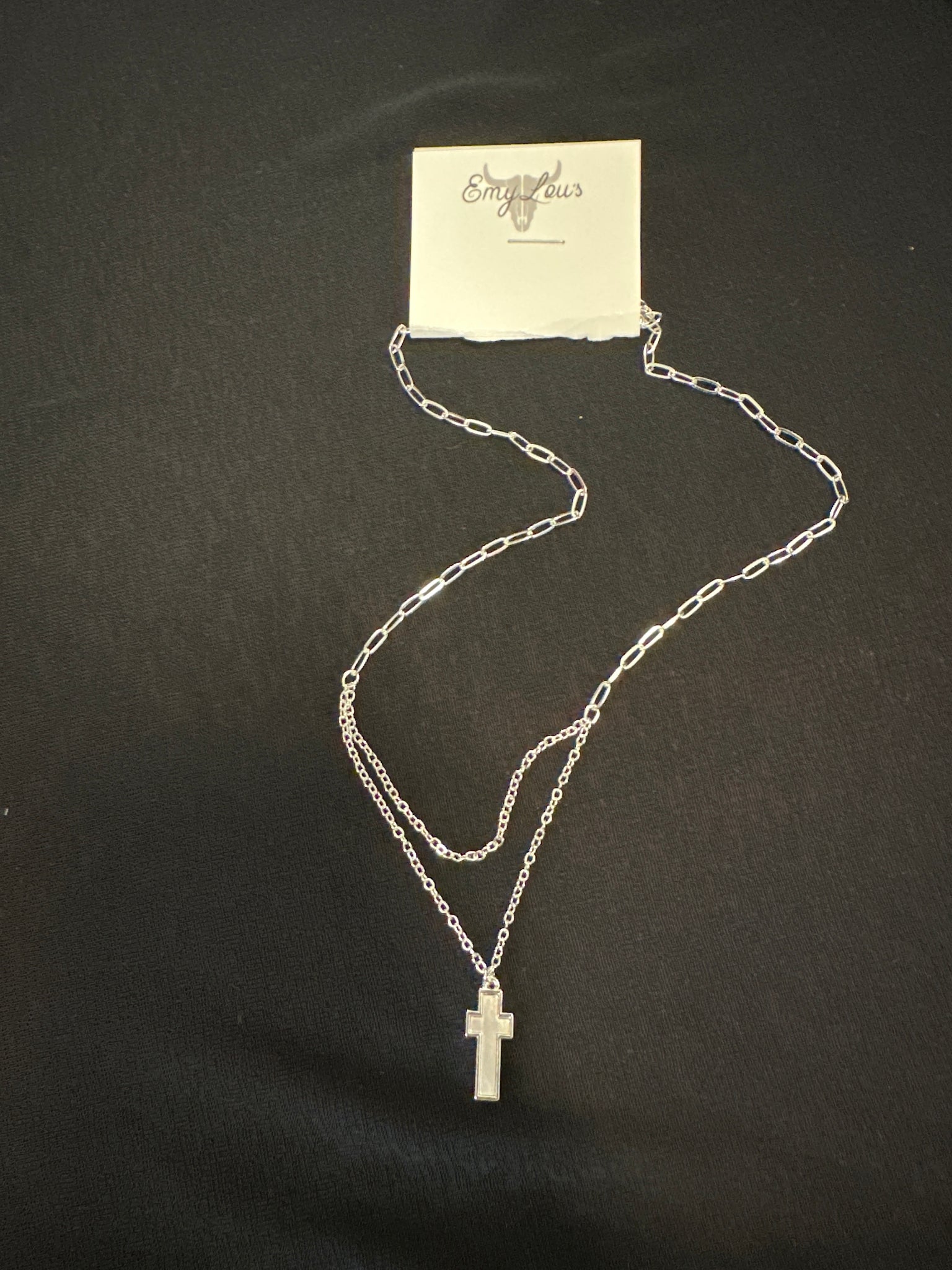 Silvertone Double Chain Matte Cross Necklace