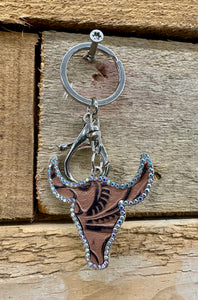 Tooled Dark Brown Sedona Steer Keychain