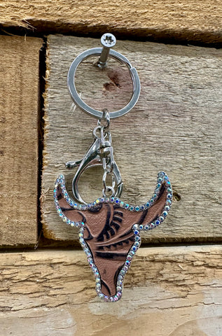Tooled Dark Brown Sedona Steer Keychain