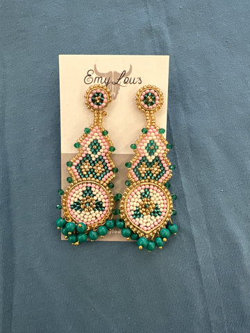 Pink & Green Lexington Seed Bead Earrings