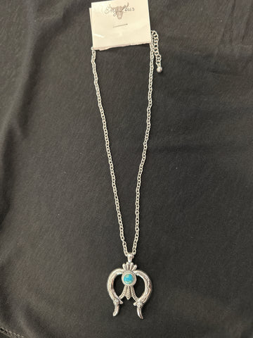 Turquoise New Hoope Silvertone Necklace