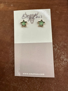 Green Gold Star Earrings