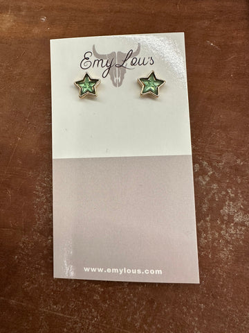 Green Gold Star Earrings