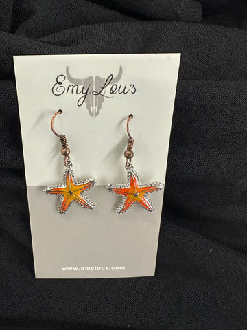ORANGE STARFISH 'BEACH LOVE' PENDANT EARRINGS